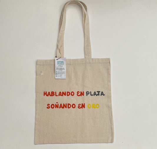 Tote bag “hablando en plata” pintada a mano